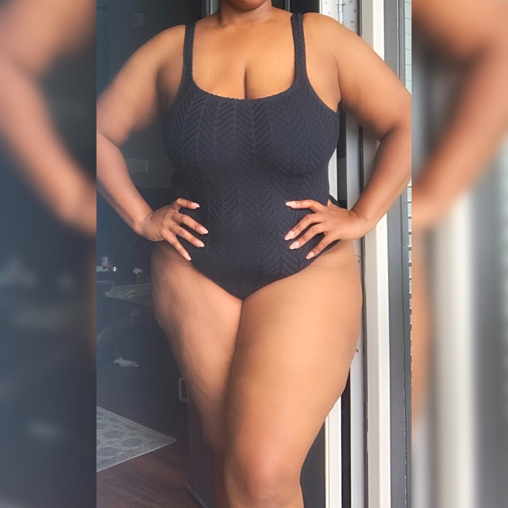 Black Net 14 one piece swim suit.